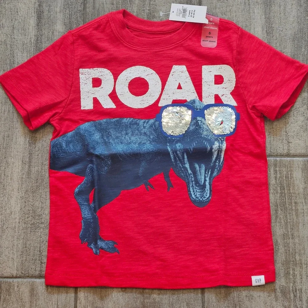Gap Dinosaur Shirt and Pants Set Kids 5 Red Orange Blue NEW Camo Sequin T-Rex